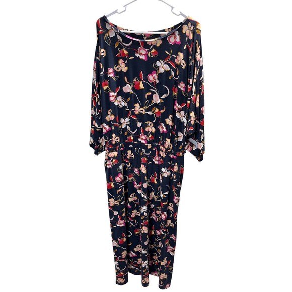 Garnet Hill Dress Women's Size Large Black Floral Tencel Blend Maxi - Picture 1 of 7